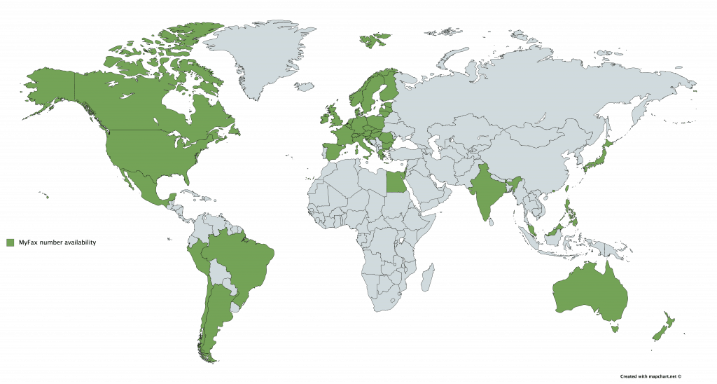 Countries MyFax offers fax numbers for their online fax service