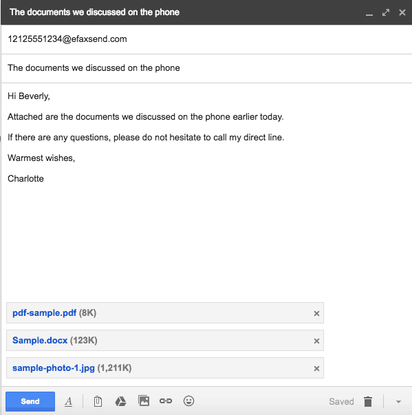 Example of sending a fax with gmail
