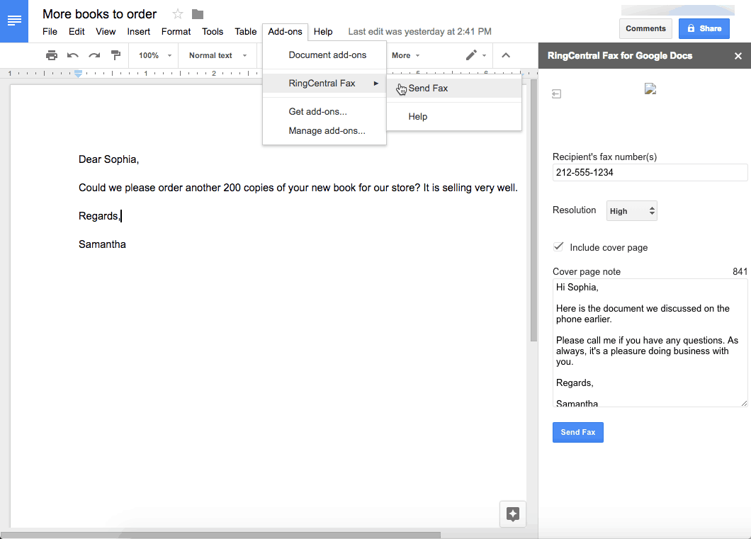 How to send a fax from Google Docs using an online fax service